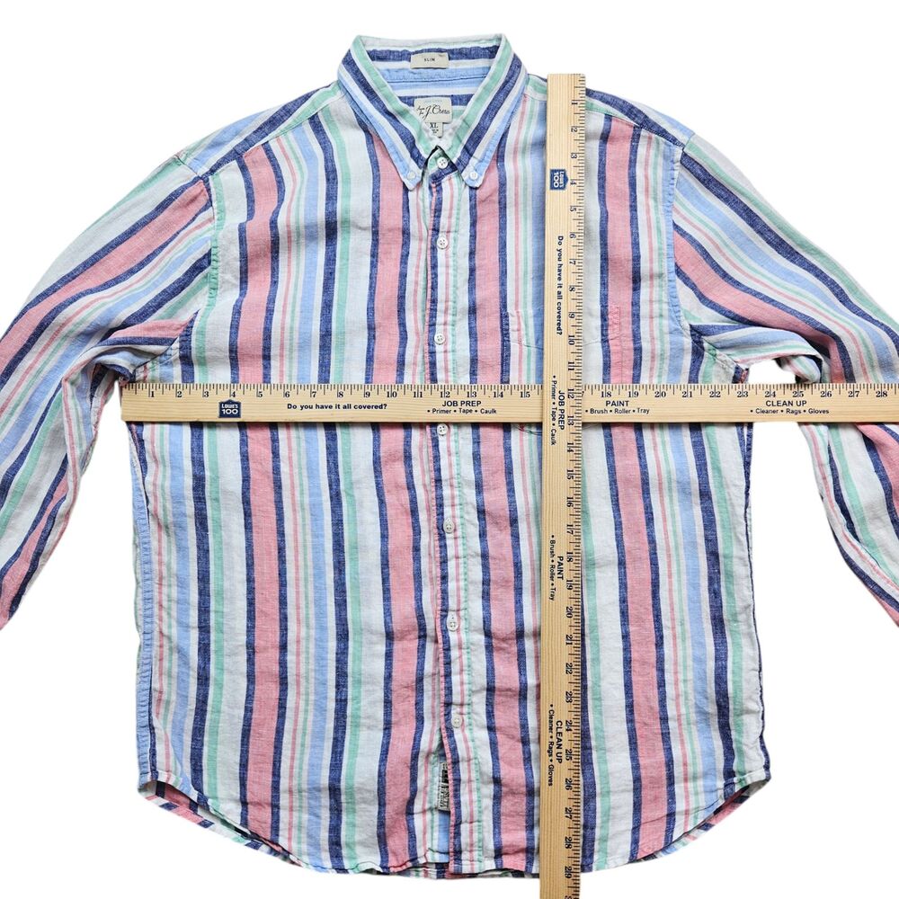 J Crew Slim Shirt Mens XL Striped Baird McNutt 100% Irish Linen Long Sleeve - Picture 6 of 11